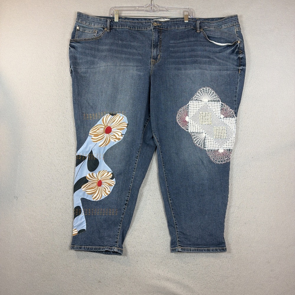 Torrid Denim Medium Wash Patched & Embroidered Jeans 30S